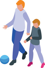 Single father play soccer icon isometric vector. Child parent. People home