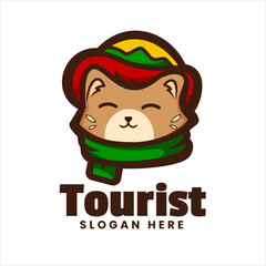 Tourist Cat Logo Vector