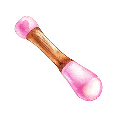 Watercolor pink pestle for mortar on a white background