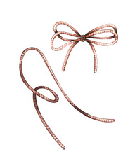 Watercolor rope and rope bow on a white background
