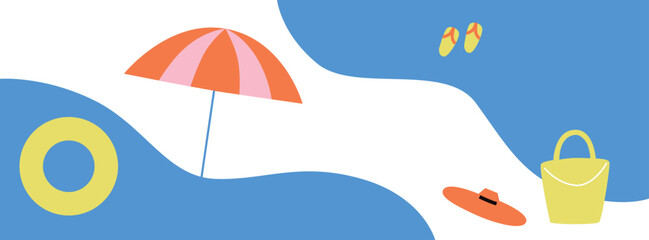 Summer beach background. Creative illustration for poster, web, landing, page, cover, ad, greeting, card, promotion. Eps 10 vector.