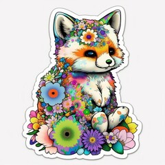 sticker, Cute Baby Fox made up entirely of flowers