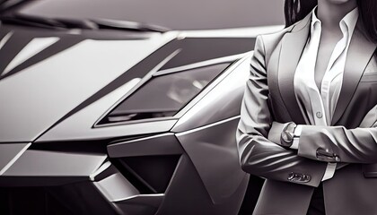 Business Woman In Suit With Luxury Car Generative AI