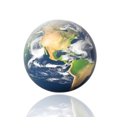 Global View: Earth on a White Background.  Planet Earth Globe with Reflection White Background Isolation Created with Generative AI and Other Techniques