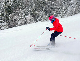 Teenager girl skiing at Mont Tremblant, Quebec, Canada