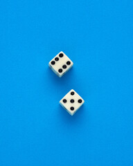 Fototapeta na wymiar Pair of dice for board game - Blue eva rubber background