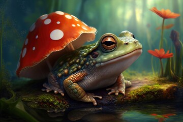 Naklejka premium Frog growing a mushroom on his back
