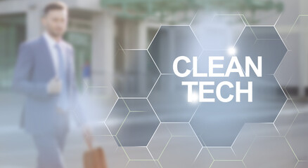 Business representative solving problems of green energy. Clean technologies for safe environment...