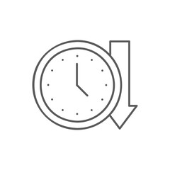 Clock with down arrow, history lineal icon. Time management symbol design.