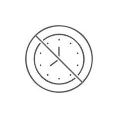 Clock with prohibition sign, no time, deadline lineal icon. Time management symbol design.