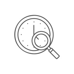 Magnifying glass with clock, time search, stopwatch lineal icon. Time management symbol design.