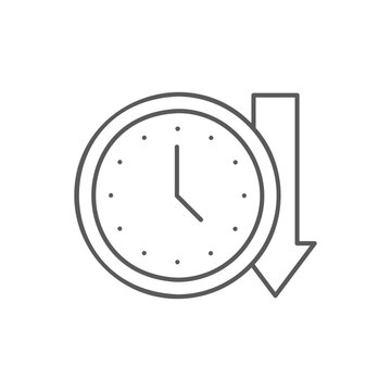 Clock with down arrow, history lineal icon. Time management symbol design.