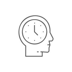 Clock with head, business time lineal icon. Time management symbol design.