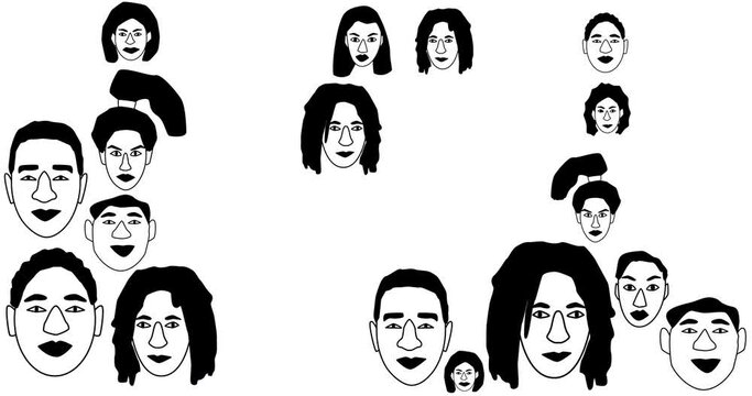Black History Month concept. Portraits of abstract people appear on white background. 4k resolution different people faces animation.