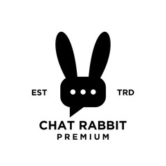 chat rabbit logo icon design illustration black
