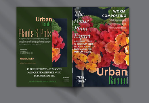 Brochure Cover Layout with Urban Garden Pictures Earth Natural Organic Color Theme