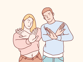 Couple serious stop Gesture refuse no With Crossed x Hands simple korean style illustration