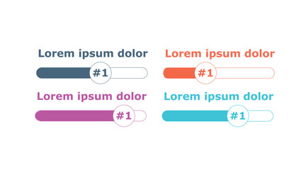 Infographic with progress bars. Grey, red, purple and blue lines with percentages, timeline. Working with statistics and information, marketing research, analytics. Cartoon flat vector illustration