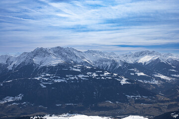 Fototapeta na wymiar snow covered mountains, Laxx, Switzerland