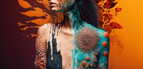 Poster Body skin problems in boho style on a colored background, concept of Boho Chic and Dermatology, created with Generative AI technology © RealPeopleStudio
