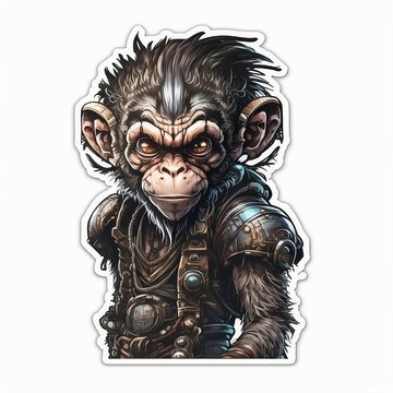 monkey cartoon sticker on white background, cyberpunk