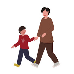 father and son walking