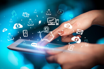 Close-up of a touchscreen with hand drawn icons