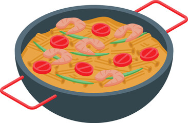 Shrimp pasta food icon isometric vector. Meal festival. China eating