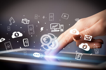 Close-up of a touchscreen with hand drawn icons