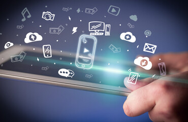 Close-up of a touchscreen with hand drawn icons