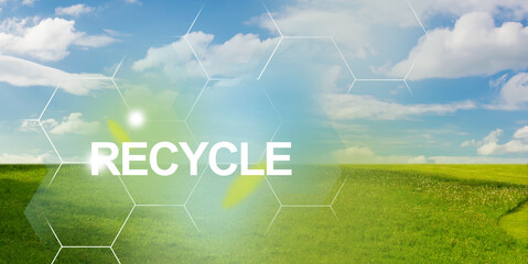 Clean plants on field and bright sunlight to the good ecological future by recycling products....