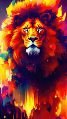 Fire lion, Digital art, Cell background, Generative AI