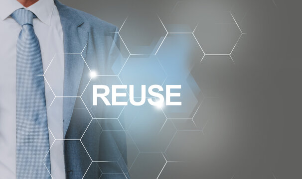 The concept of circular economy and reuse for future growth of business and clean environment. Business representative solving problems of reusing products.