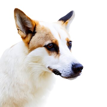 Fluffy White Pet Dog on White Background. Close Up Dog Portrait Isolated on White Created with Generative AI and Other Techniques