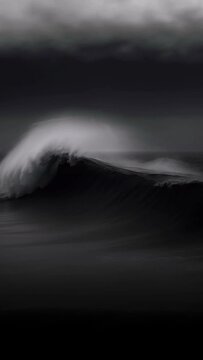 A perfect wave with offshore winds, monochrome, dark and moody