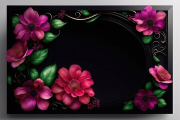 Floral Frame elegant green and pink color, black background