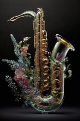 Saxophone glass with flower Generative AI