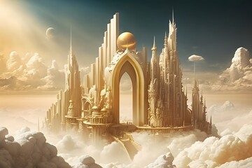 heaven golden city created using AI Generative Technology