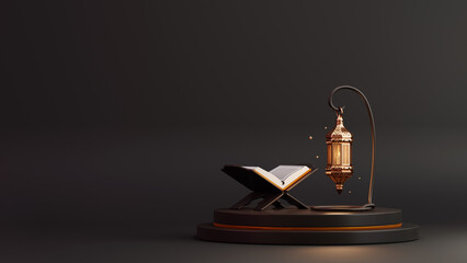 Ramadan lantern with stars and particles as luxury islamic background.