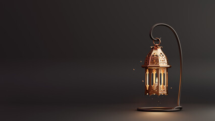 Ramadan lantern with stars and particles as luxury islamic background.