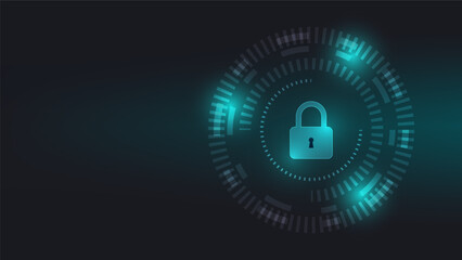 digital padlock with virtual screen on dark background. cyber security technology for fraud prevention and privacy data network protection concept