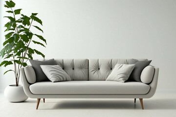 modern living room with sofa and blank wall
