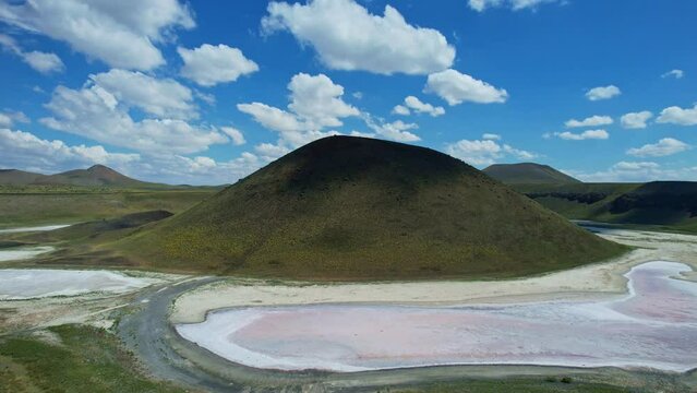 Amazing aerial view of dried Meke crater lake, a dormant volcano landscape in Turkey