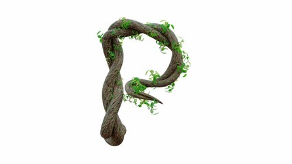 Tree grow or vine in the shape of the English text. Letter font R. Alpha Channel, cg animation, 3D Render.