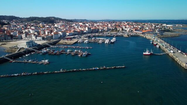 Aerial view of O Grove famous touristic destination in Galicia, Spain. High quality 4k footage