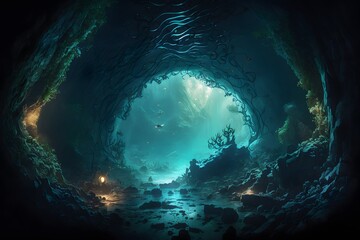 underwater cave created using AI Generative Technology