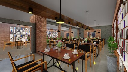 Traditional restaurant interior closeup photo. 3d rendering