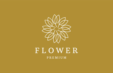 Luxurious Flower vector logotype. Linear universal leaf flower logo