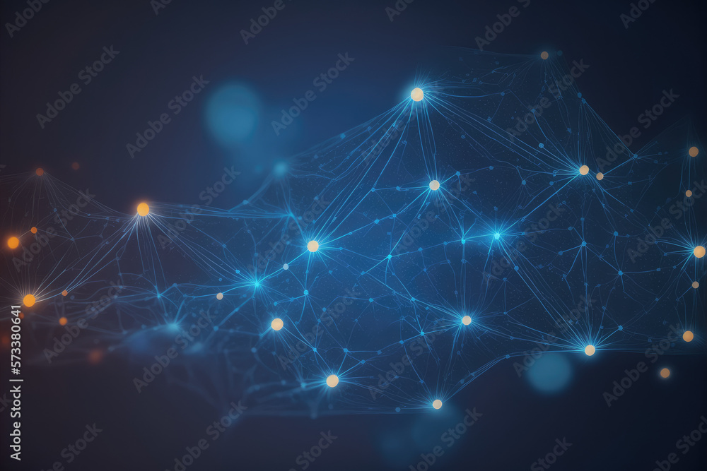 Poster blue technology abstract background of connection network. peculiar ai generative image.