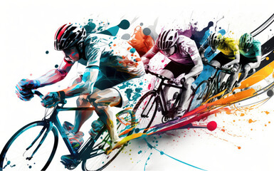 illustration bike race, action on white background, generative AI